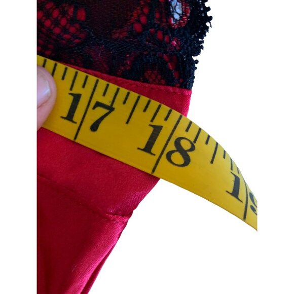 Vintage Inner Most 80s Nightgown Sears Satin Lace Red Black Long Slit Skirt Sz L - Picture 11 of 15